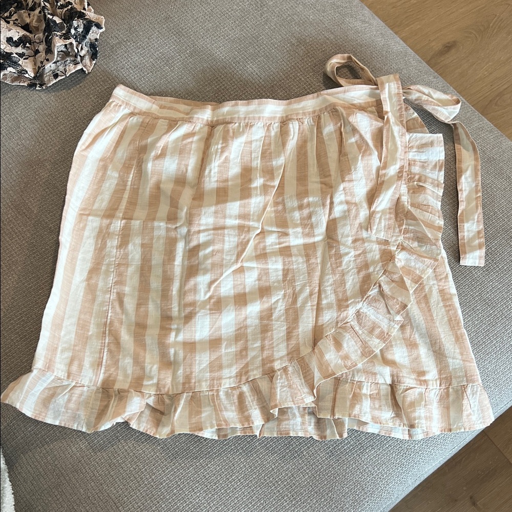 NWT J. Crew Pink & White Striped Ruffle Wrap Skirt
